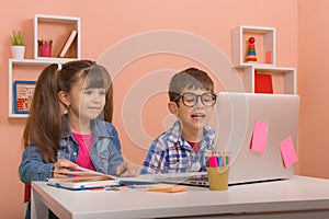Online classes, teaching online. Kids learning online