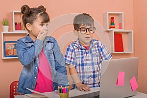 Online classes, teaching online. Kids learning online