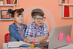 Online classes, teaching online. Kids learning online