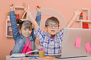 Online classes, teaching online. Kids learning online