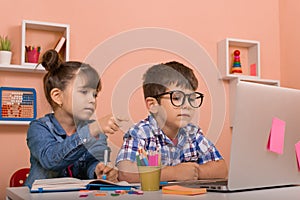 Online classes, teaching online. Kids learning online