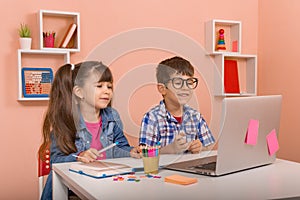 Online classes, teaching online. Kids learning online