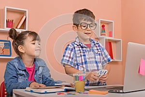 Online classes, teaching online. Kids learning online