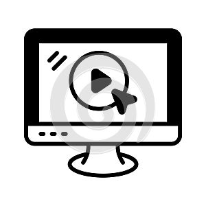 Online classes and video based learning, glyph icon of video lecture