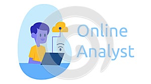 Online clip art analyst, an internet network analyzer. landing page with illustrated characters. vector