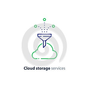 Online cloud storage, data aggregation concept line icon