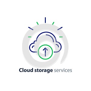 Online cloud storage, data aggregation concept line icon