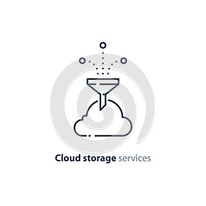 Online cloud storage, data aggregation concept line icon