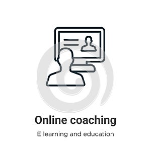 Online coaching outline vector icon. Thin line black online coaching icon, flat vector simple element illustration from editable e