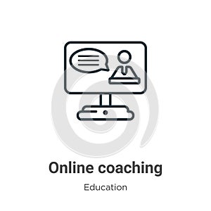 Online coaching outline vector icon. Thin line black online coaching icon, flat vector simple element illustration from editable