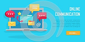 Online Communication Conceptual Banner. Laptop