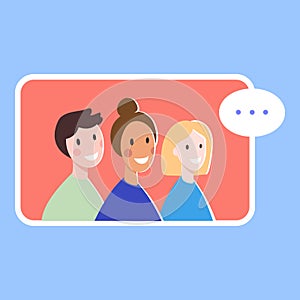 Online communication, conference, work or friendship call of global people concept background, flat cartoon style vector