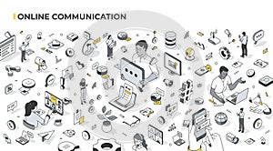 Online Communication Isometric Banner