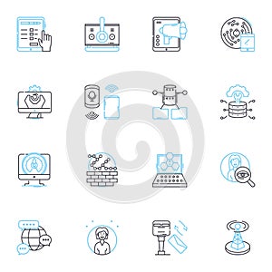 Online communication linear icons set. Instantaneous, Efficient, Streamlined, Accurate, Dynamic, Flexible, Secure line