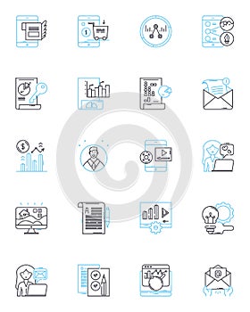 Online communication linear icons set. Messaging, Chatting, Emailing, Videoconferencing, Socializing, Nerking, Skyping