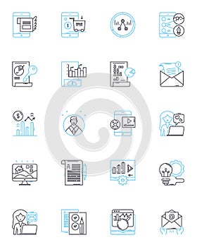 Online communication linear icons set. Messaging, Chatting, Emailing, Videoconferencing, Socializing, Nerking, Skyping photo