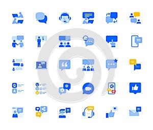 Online communication and networking icons set for personal and business use