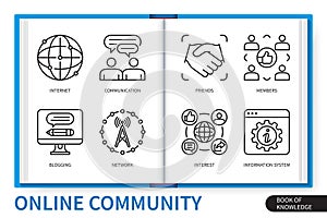 Online community infographics linear icons collection