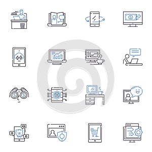 Online company line icons collection. E-commerce, Virtual, Digital, Marketplace, Web-based, Internet, Tech vector and