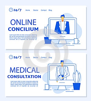 Online concilium medical consultation landing page concept