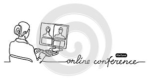 Online conference lettering and simple vector illustration.