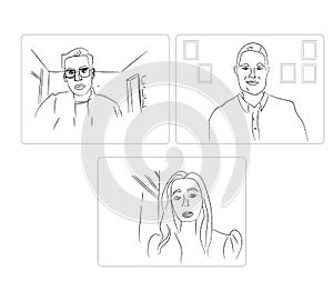 Online conference meeting of three people Vector storyboards