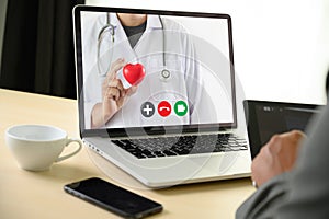 Online consultation telemedicine to medicine  man stayhome video call with her doctor healthcare coronavirus