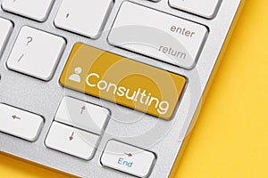 Online consulting concept on keyboard with button