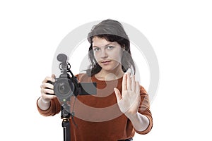 Online Content Creator or Filmmaker with Stop Gesture photo