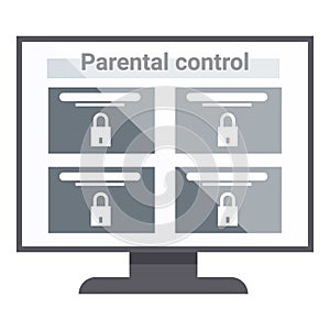 Online control monitor icon cartoon vector. Parental child photo