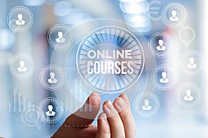 Online course in businessman hand. photo