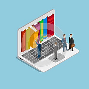 Online course education knowledge library flat isometric vector