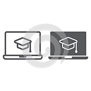 Online Course line and glyph icon, e learning
