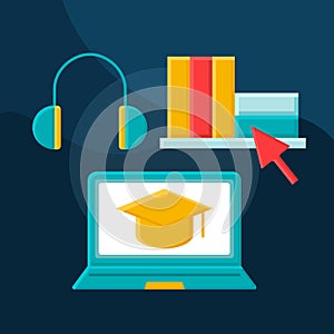 Online courses flat concept vector icon