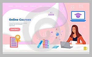 Online courses landing page template. E-learning banner. Selfeducation, home schooling, webinar photo