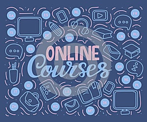 Online courses. Modern web line banner for online education.