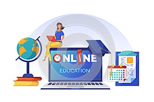 Online courses planning banner flat vector template