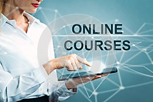 Online Courses text with business woman