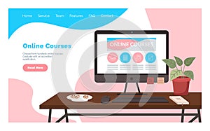 Online courses, video tutorial, distance training, e-learning. Web service for learning lessons