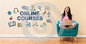 Online courses  with woman using a laptop