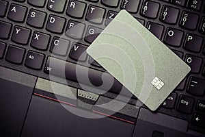 Online credit card payment for purchases from online stores and online shopping, Credit card close up shot, template mockup