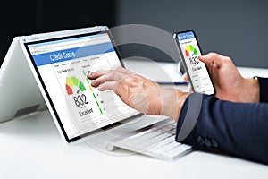 Online Credit Score Ranking Check On Laptop photo