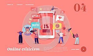 Online Criticism, Social Network Harassment Landing Page Template. Characters Bully in Smartphone Harassing Victim photo