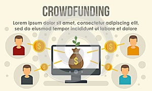 Online crowdfunding concept banner, flat style