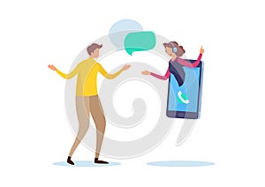 Online customer service. Call center support. Cartoon miniature illustration vector graphic