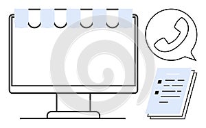Online Customer Support Concept with Computer Screen, Documents, and Phone Chat Icon