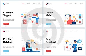 Online customer support service, modern concept landing page set for hotline call center