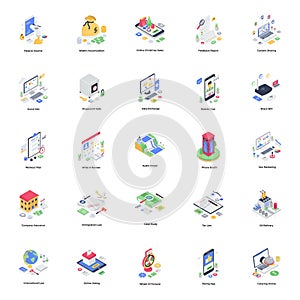 Online Data and E Banking Isometric Illustrations Pack