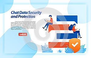Online data security and Protection chat with an internet security system to protect the device and user privacy. vector illustrat