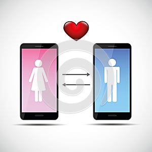 Online dating app concept with man and woman pictogram